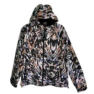 New Balance Black Abstract Multicolor Hooded Bomber Jacket